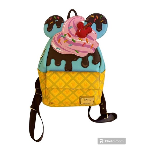 Loungefly Disney Mickey & Minnie Sweets Ice‎ Cream Waffle Cone Mini Backpack - Picture 1 of 3
